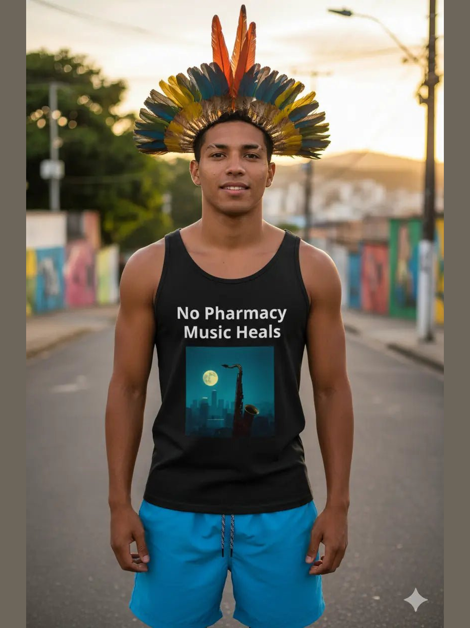 Black men's tank top with Jazz Hip Hop design front view