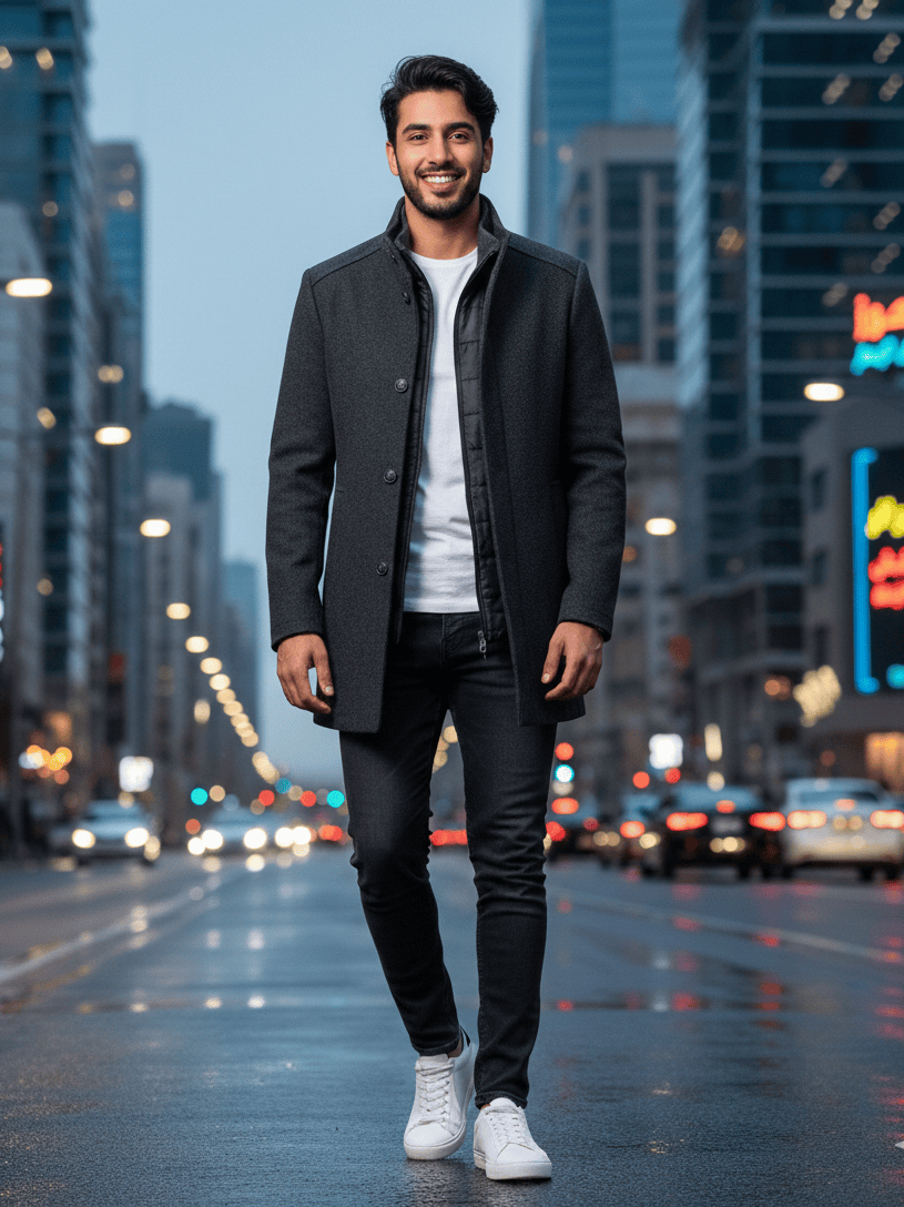 Mexican men wearing a stylish jacket in a urban background