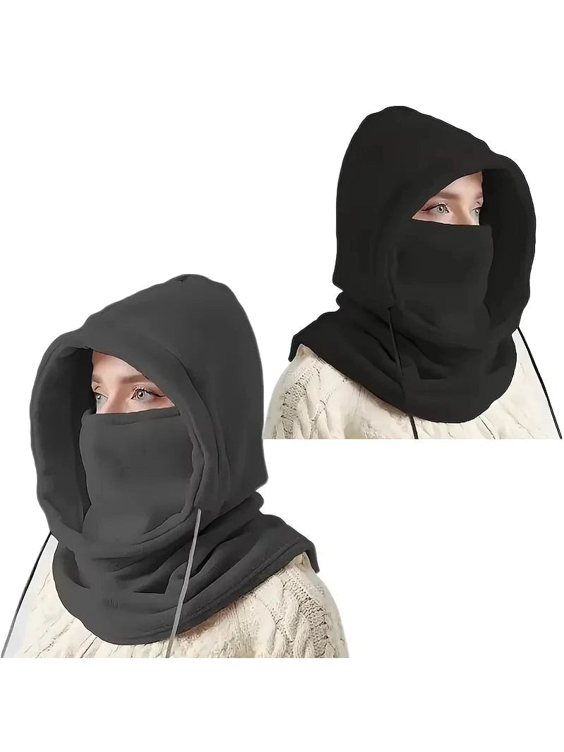 Black and Grey unisex thermal polar fleece balaclava full face ski mask with adjustable drawstring.