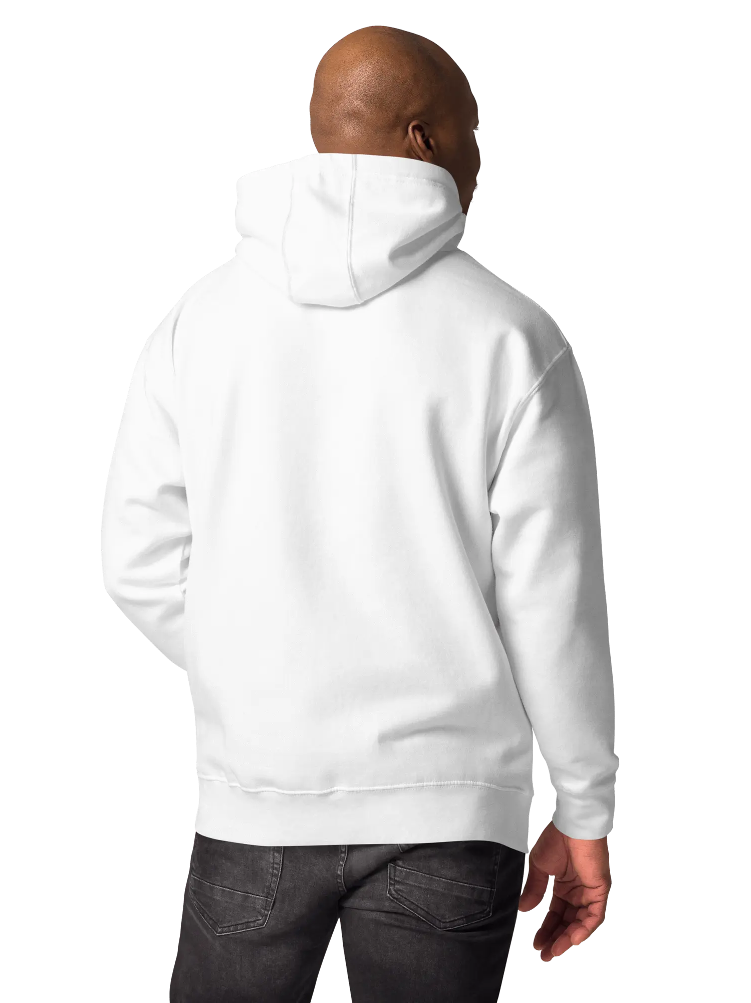 Men wearing an white Hoodie with Jazz Hip Hop design back view