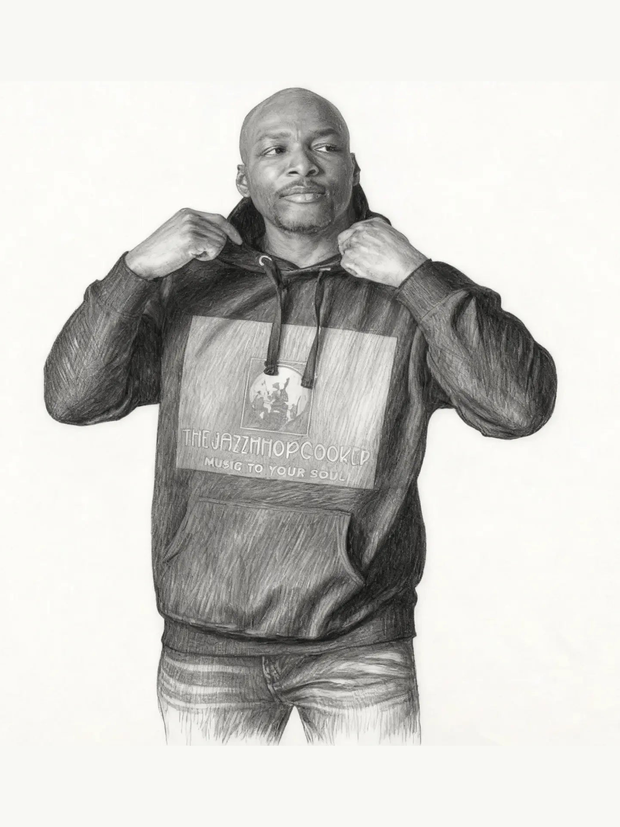 Men wearing a Hoodie with Jazz Hip Hop design front view