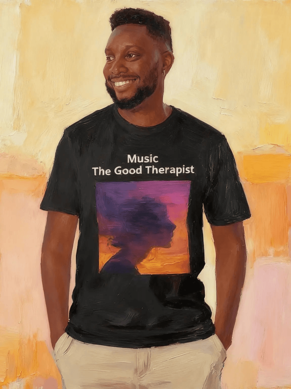 Black 100% cotton t-shirt with Jazz Hip Hop design front viewer