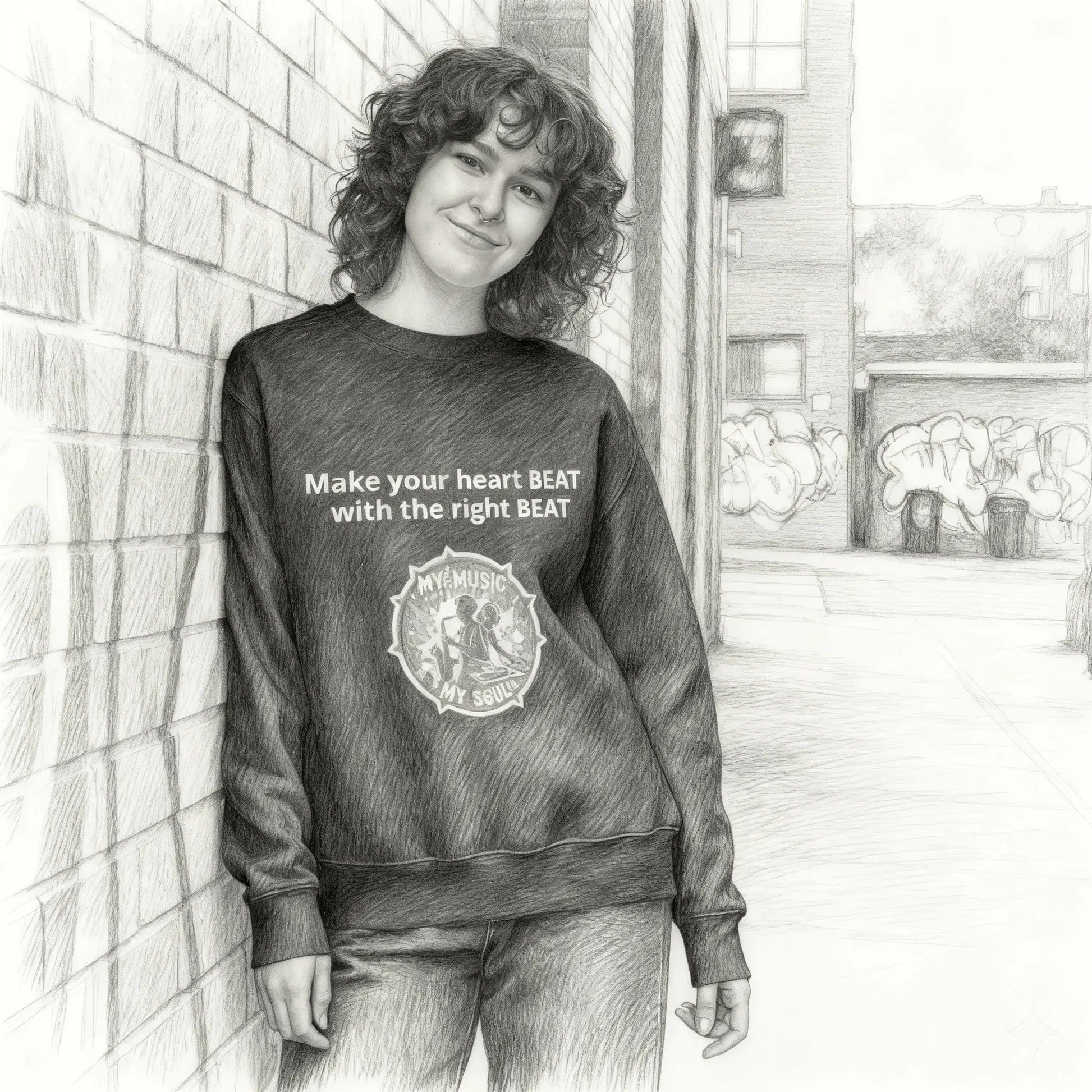 Black Music Unisex Sweatshirt Streetwear - Young Lady Drawing