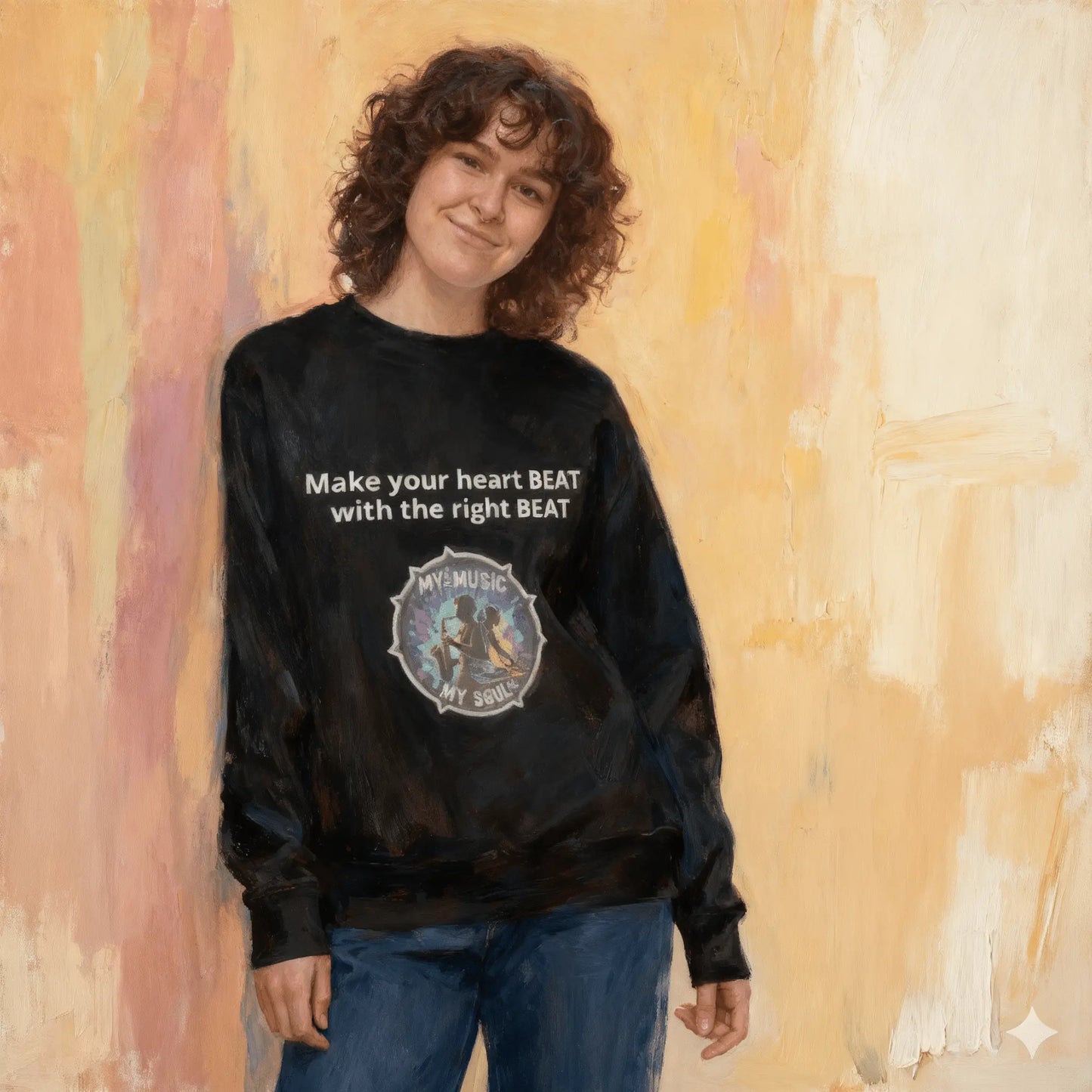 Black SMusic Unisex Sweatshirt Streetwear - Young Lady colour Drawing