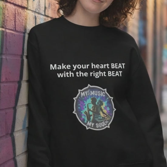 Black organic cotton sweatshirt with music design front view video