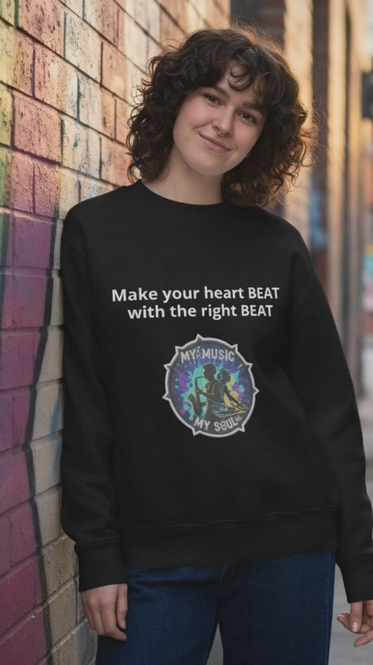 Black organic cotton sweatshirt with music design front view video