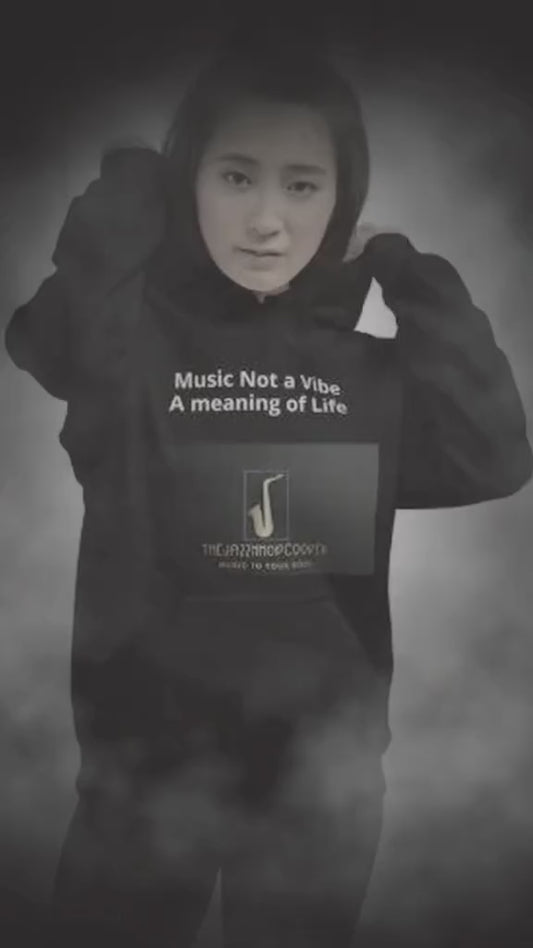 Black unisex hoodie with Jazz Hip Hop graphic by TheJazzHhopCooker