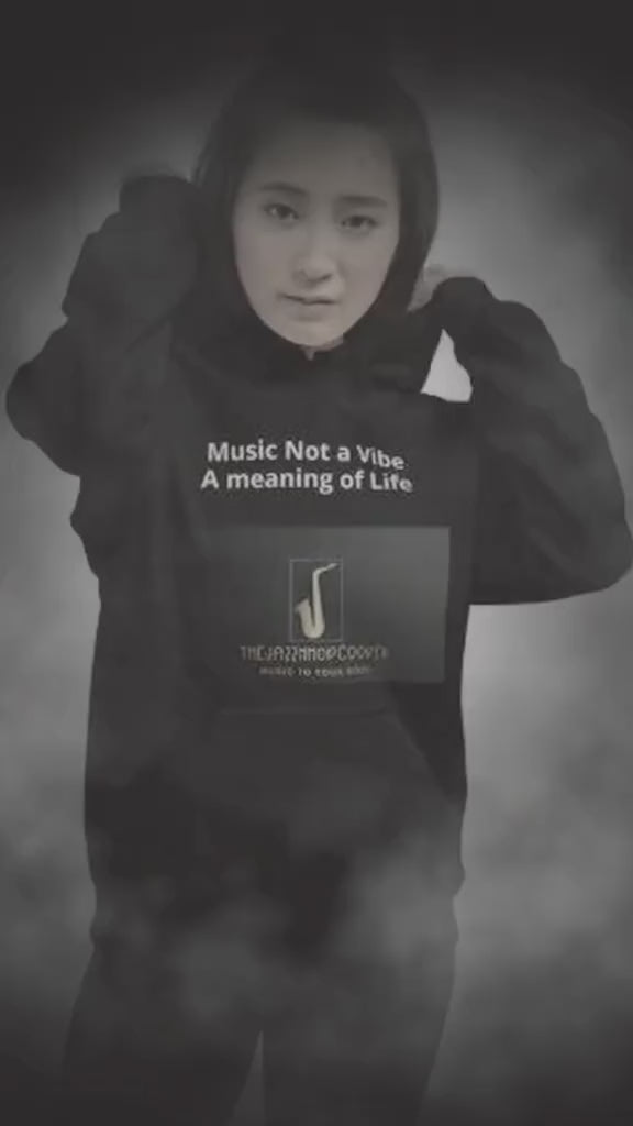 Black unisex hoodie with Jazz Hip Hop graphic by TheJazzHhopCooker