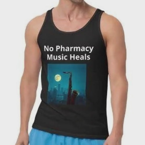 Black men's tank top with Jazz Hip Hop design front view short video.