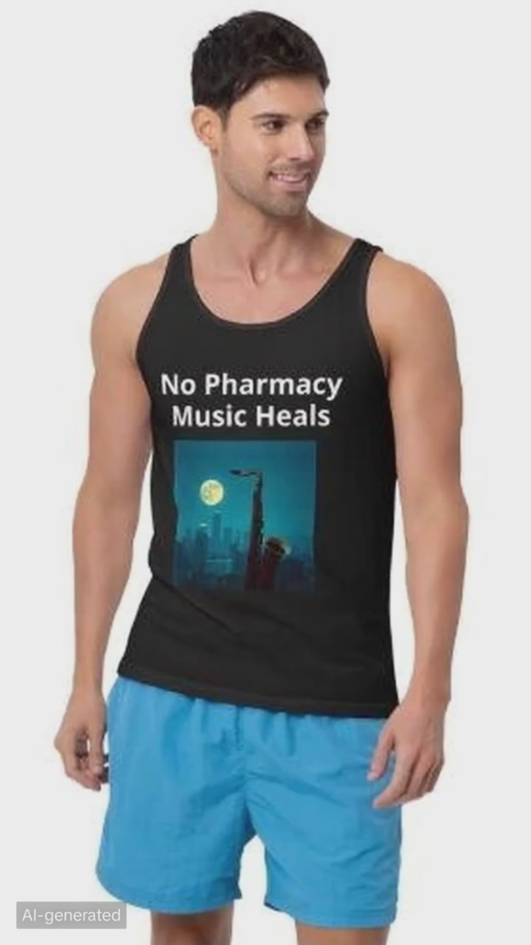 Black men's tank top with Jazz Hip Hop design front view short video.